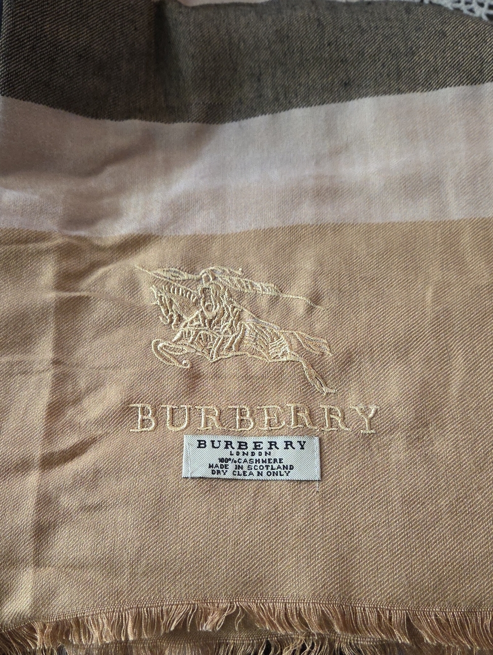 Burberry Beige Cream Striped Cashmere Scarf